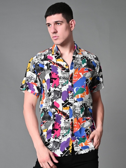 Typography Abstract Printed Half Sleeves Casual Shirt (Size-XL)