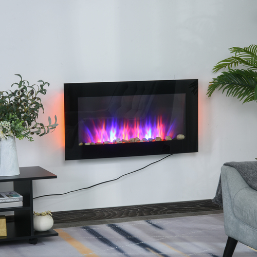 HOMCOM 36" Wall-Mounted Electric Fireplace, 750/1500W Fireplace Heater