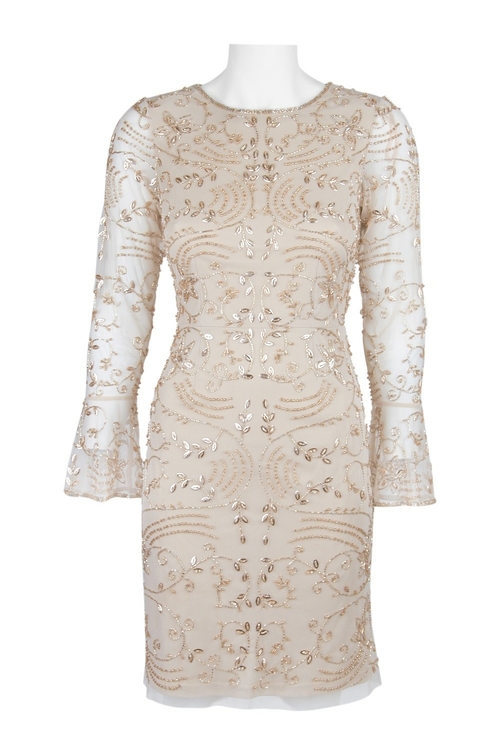 Adrianna Papell Scoop Neck Circular Flounce Sleeve Zipper Back