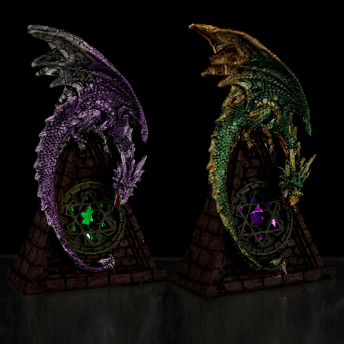 Stained Glass Window LED Dark Legends Dragon Figurine