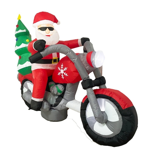 Sparkling Christmas Tree Lights Xmas Inflatable Santa Red Motorcycle