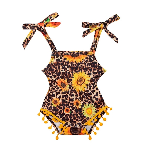 Vintage Summer Toddler Baby Girl Sunflower Leopard