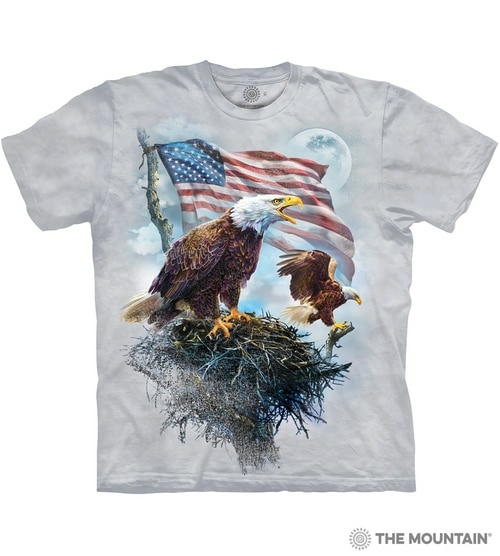 The Mountain 1061971 Grey American Eagle Flag Adult Classic Tee - Medi