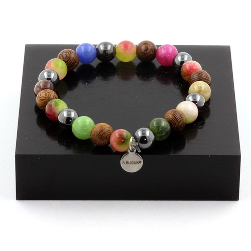 Multicolor + Watermelon Tourmaline + Hematite + Wood Bracelet