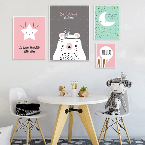 Bear Rabbit Ear Canvas Painting Cartoon