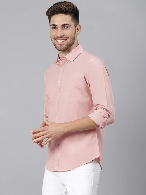 Men's Solid Slim Fit Cotton Casual Shirt PINK 4XL