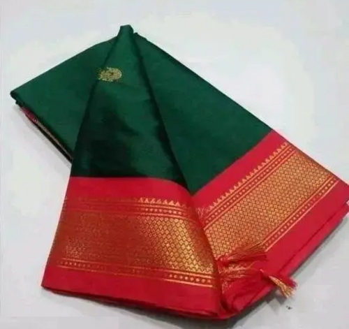 Women's Traditional Paithani Cotton Silk Sarees With Contrast Blouse