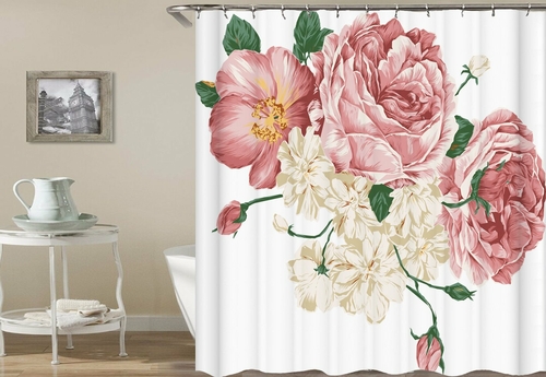 Pink And White Fresh flowers Shower Curtain