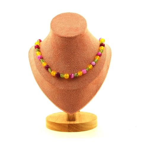 Peridot + Yellow Agate + Fuchsia Cracked Agate 8 mm beads necklace.