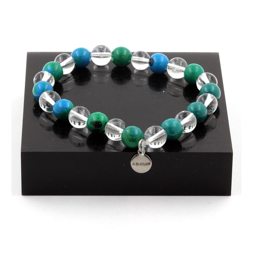 Chrysocolla + Quartz Bracelet 8 mm Beads.