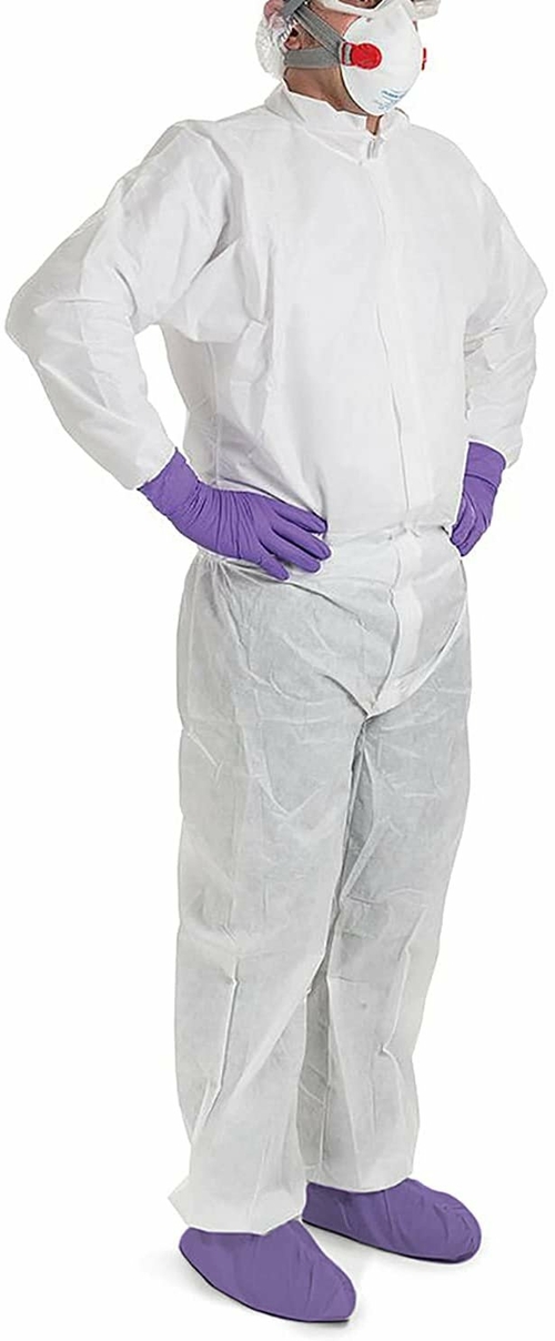 White Protective Suits Large. Pack of 5 Disposable Coveralls. 50gm/m2