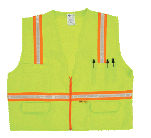 2W 8048-A L Multi-Pocket Surveyor Vest - Lime- Large