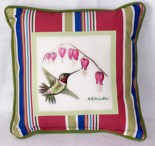 Betsy Drake SN030 Hummingbird Small Outdoor-Indoor Pillow 12"x12&