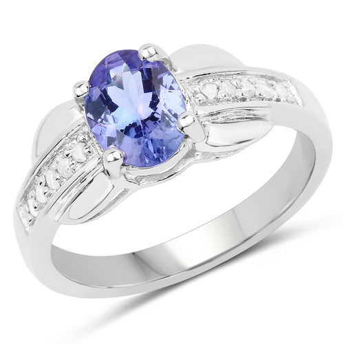 1.27 Carat Genuine Tanzanite and White Diamond .925 Sterling Silver