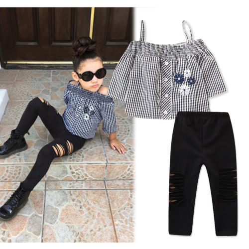 Fashion Kids Baby Girl Sets Girl Plaid Off