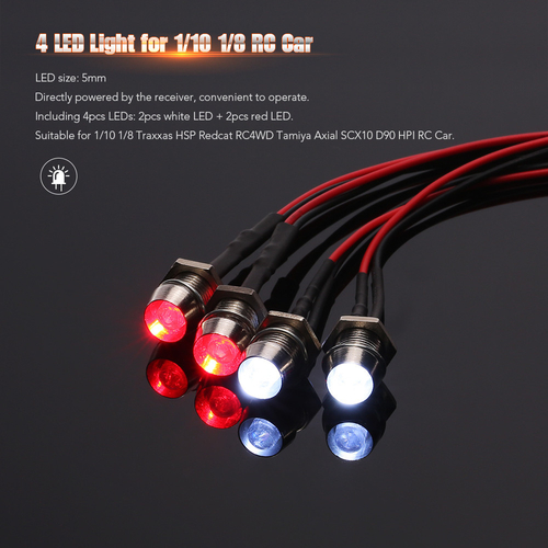 50 Pics Led 4 Lights Kit 2 White 2 Red For 1/10