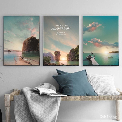 Canvas Wall Art Prints Sea Mountain Wooden Bridge