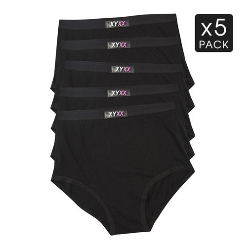 5 Womens High Waisted Panties Full Brief Black Pack