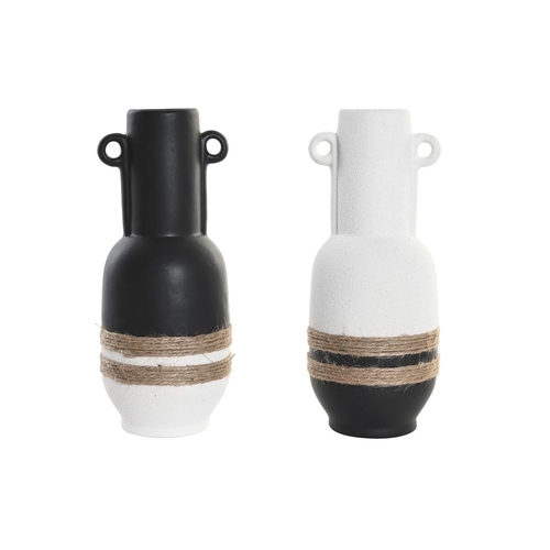 Vase DKD Home Decor Ceramic Black Brown Rope White 12 x 12 x 29 cm (2