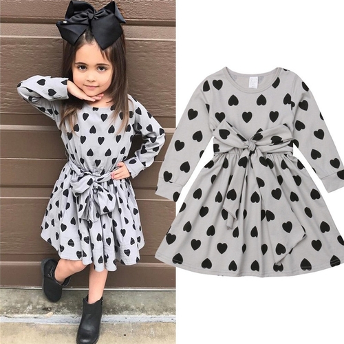 Pretty Kids Girls Heart-Shaped Print Dress