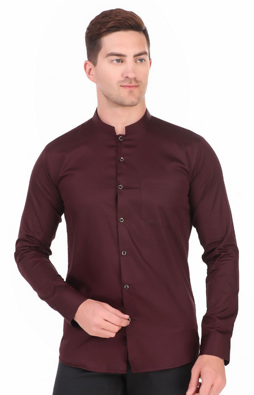 Men Classic Mandarin Collar Solid Cotton Slim Fit Casual Shirt (Color