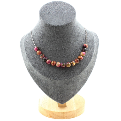 Two-tone Fuschia Tiger's Eye 8 mm 15 beads necklace