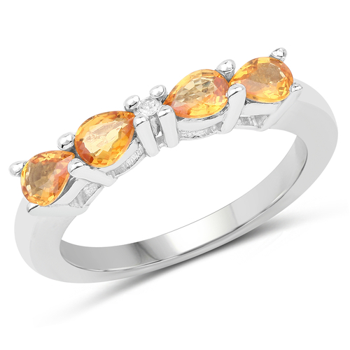 0.61 Carat Genuine Yellow Sapphire and White Diamond .925 Sterling