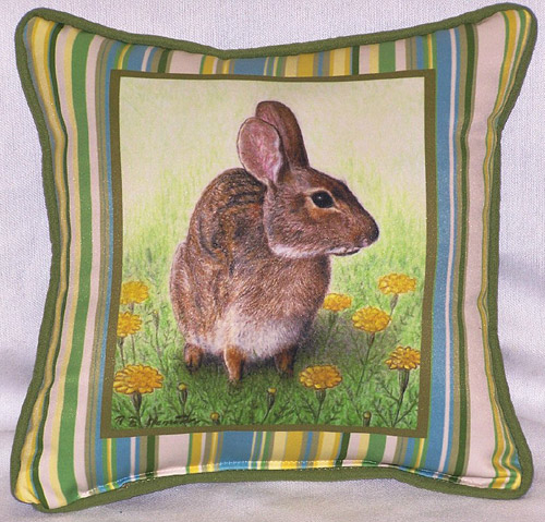 Betsy Drake SN053 Rabbit Small Outdoor Pillow 12"x12"