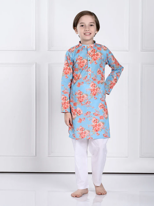 Floral Kurta Pajama Set (SIZE-6-7yr) (COLOR-LIGHT BLUE)