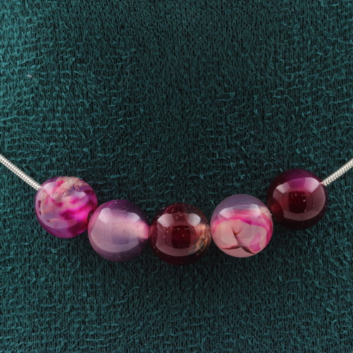 Pink banded Agate 5 beads necklace 8 mm. 