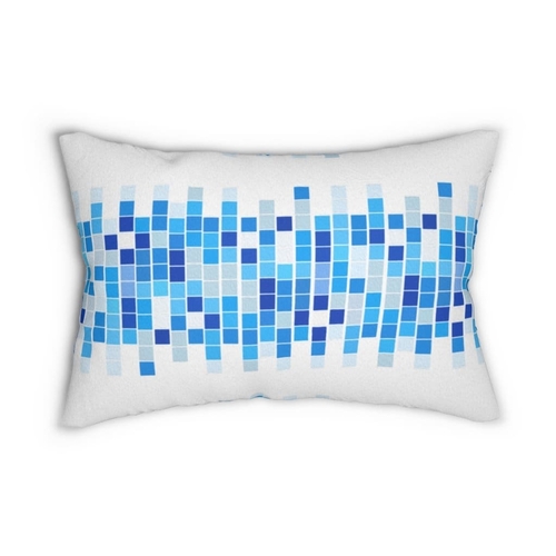 Decorative Lumbar Throw Pillow, Blue Squares