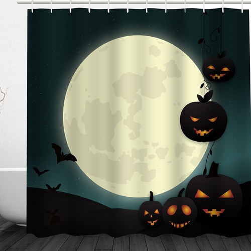 Halloween Shower Curtain Scary Night Pumpkin Tree