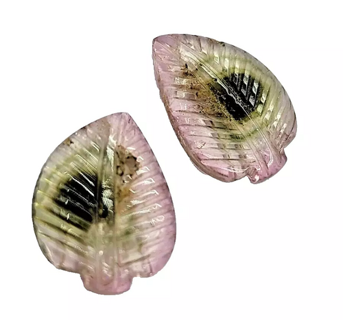 Natural leaf Carving Tourmaline pair - 7.20cts
