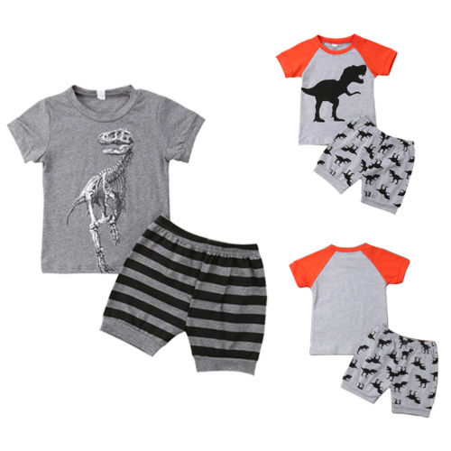 Toddler Kid 2Pcs Baby Boy Dinosaur Stripe Top