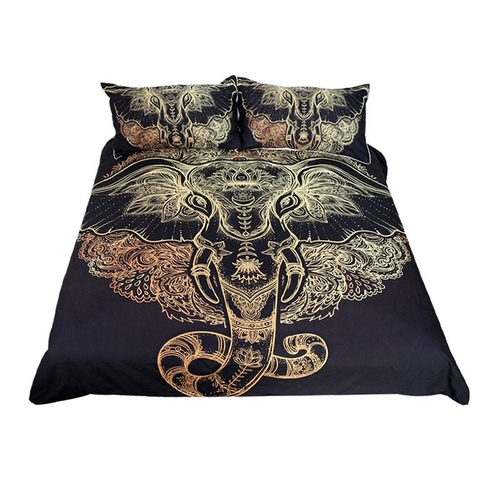 Tribal Elephant Bedding Set Boho Mandala Golden