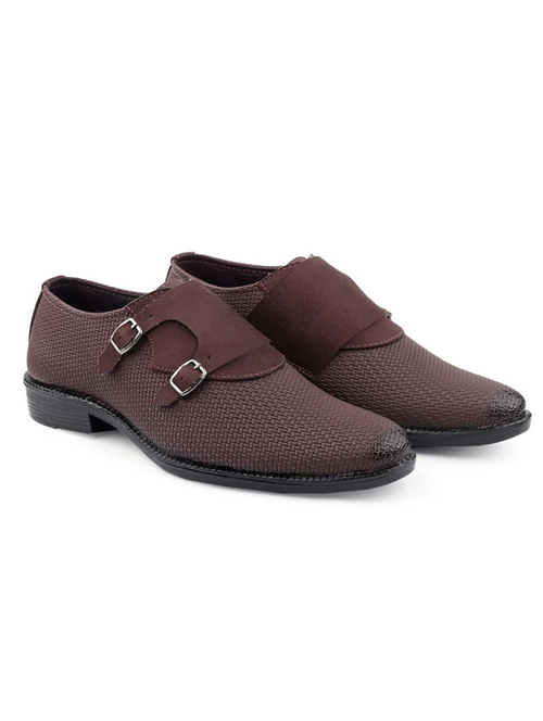 Brown Leatherette Slip On Monk Straps(Size8)(Colorbrown)