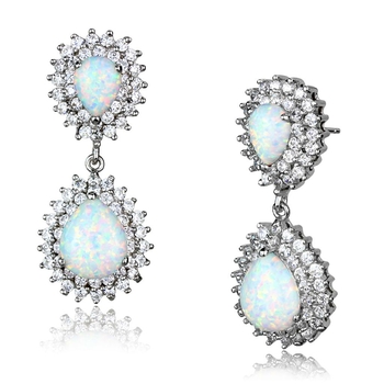 Rhodium-Plated Sterling Silver Opal Earrings