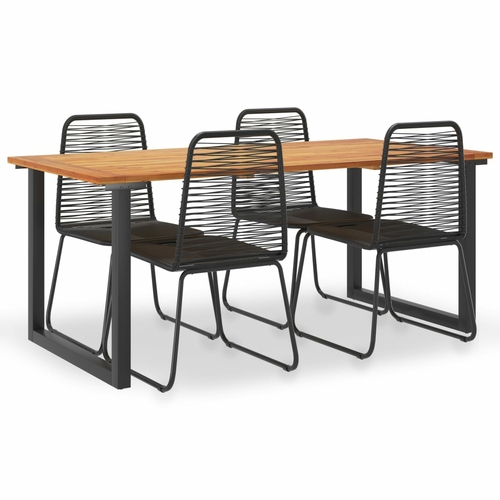 5 Piece Outdoor Dining Set Solid Acacia Wood and Poly Rattan