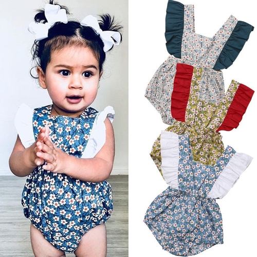 Pretty Baby Girl Floral Cotton Bodysuit Ruffles