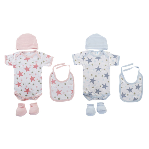 Set of clothes DKD Home Decor Blue Pink 0-6 Months Cotton Stars (2