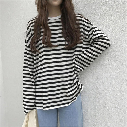 winter Women Striped T Shirt Ladies Casual