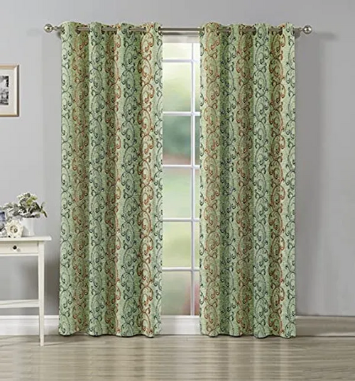 Green Crochet Printed Texture Eyelet Curtains