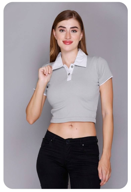 Women Slim Fit Crop Top (Size-S) (Color-GREY)