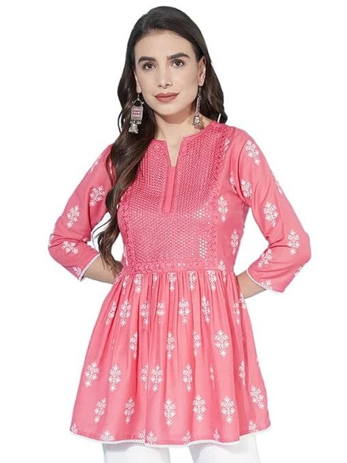 Women's Embroidery & printed Fit & Flare Top  (Size-L) (Color-PINK)