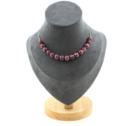 Lepidolite 8 mm 15 beads necklace. Stainless steel chain