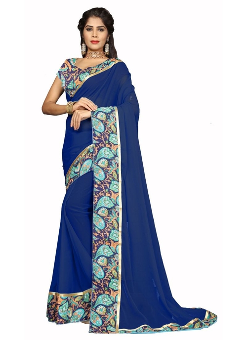Blue Color Chiffon  Saree