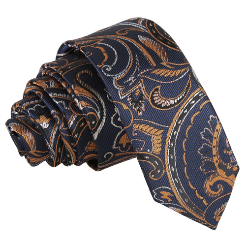 Cypress Paisley Skinny Tie - Navy & Gold