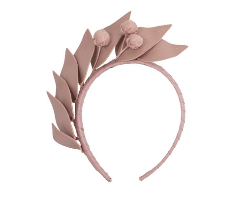 Taupe sculptured leather headband racing fascinator