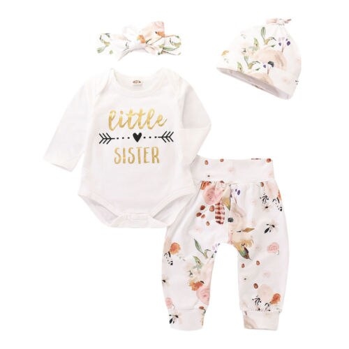 Newborn Baby Girl Little Sister Romper+Floral