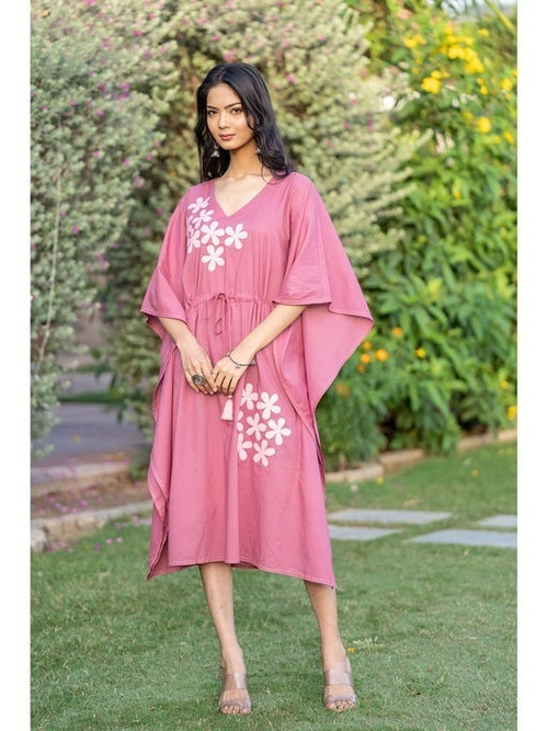 Pink Applique Work Cotton Kaftan